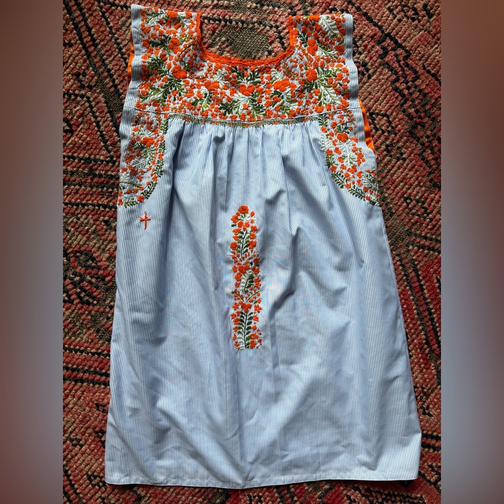 Mi GOLONDRINA blue white striped orange mini dress